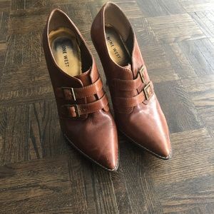 Brown leather high heels